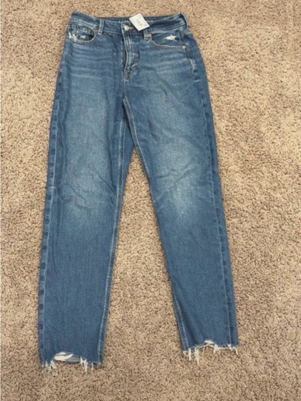 American Eagle Outfitters Women's Straight-Leg Distressed Hem Blue Jeans